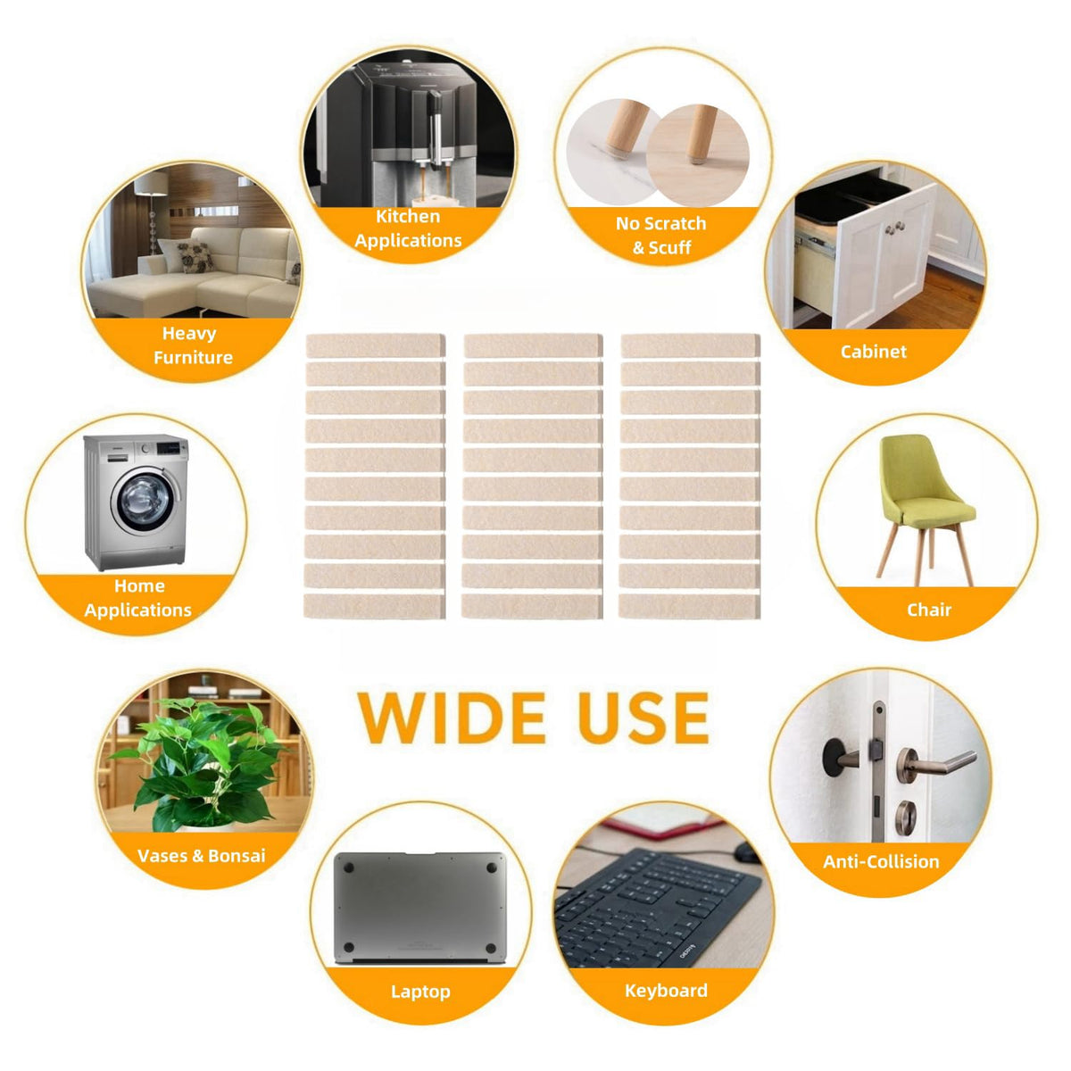 Felt Strips with Adhesive Backing for Furniture (129 Count)
