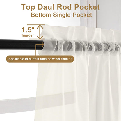 Ivory Sheer Curtains 108 Inch Long 2 Panels Set