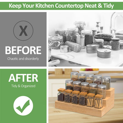 2 Pack Bamboo Spice Rack Organizer for Kitchen Counter (2 Count)