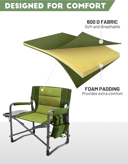 Timber Ridge XXL Upgraded Oversized Directors Chairs with Foldable Side Table, Detachable Side Pocket, Heavy Duty Folding Camping Chair up to 600 Lbs Weight Capacity (Green) Ideal Gift