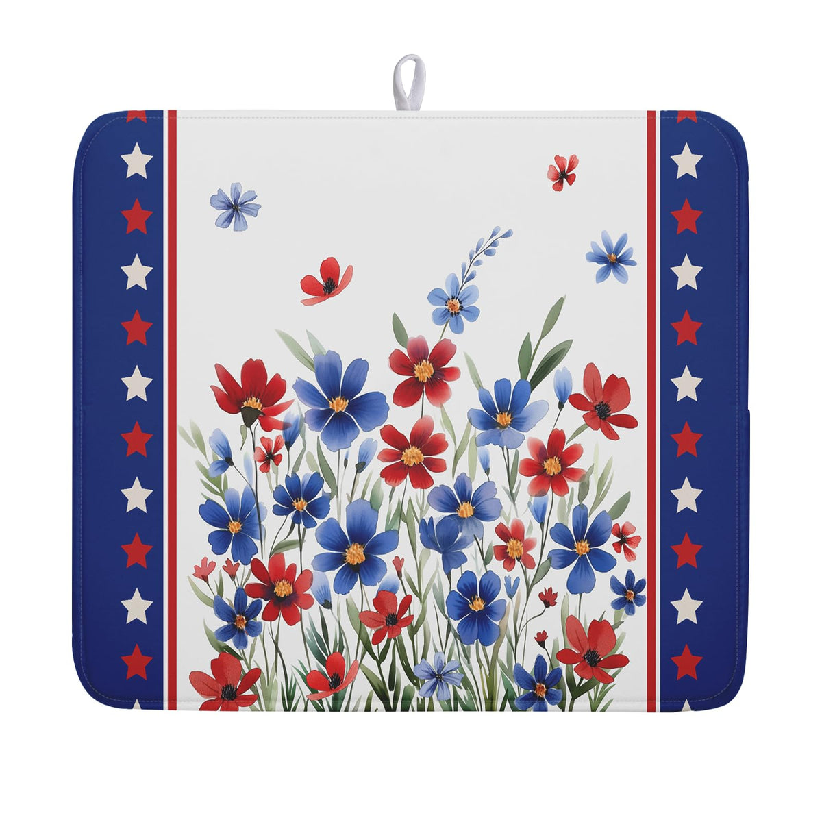 4th of July Dish Drying Mats for Kitchen Counter Patriotic Star Microfiber Absorbent Dish Drainer Rack Mat Summer Floral Independence Day Protector Sinks Dishes Pad for Countertop Table Decor 16”x18”