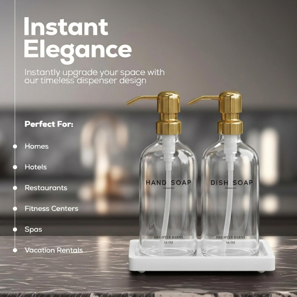 Luxury Glass Hand and Dish Soap Dispenser Set by Brighter Barns
