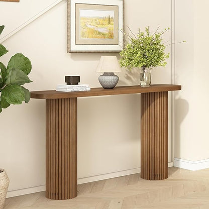 Fluted Solid Wood Console Table-55 Inches Farmhouse Entryway Table with Rounded Corners, Morden Sofa Tables Behind Couch for Foyer, Entrance, Living Room, Hallway
