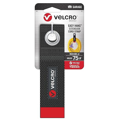 VELCRO Brand EASY HANG Extension Cord Organizer – Declutter Fast, Hang Smarter – Valentines Day Gift for Him – Heavy Duty 75 lb Hold, 2 Pack, Medium 14 in, Black Straps Fit 25–50 ft cords