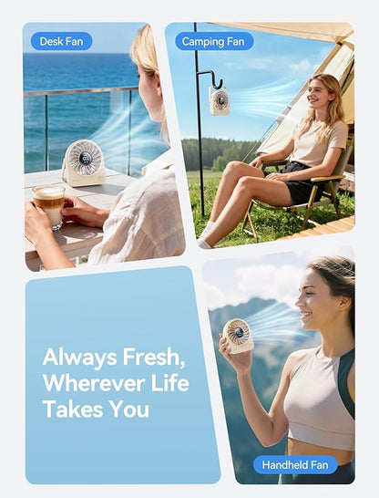 Aecooly Mini Portable Fan, Small Enough to Hold USB Desk Fan, 4 Speeds Quiet Rechargeable [10H Max Cooling Time], 180° Adjustable Battery Powered Personal for Travel, Office, Gifts for Women -Beige