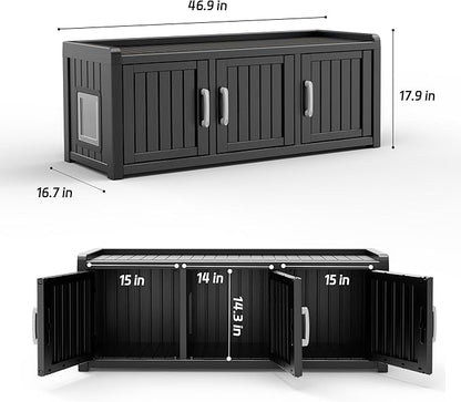 DRATO Indoor Outdoor Shoe Storage Cabinet, Shoe Bench Entryway with Adjustable Shelves, Multifunctional Resin Storage Bench for Entryway Foyer Hallway (Black, 3 Doors with Windows)