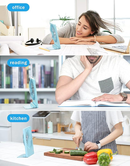 Zuvas Desk Fan Battery Operated Fan Rechargeable 180°Tilt Folding Personal Fan Ultra Quiet Small Portable 3 Speed Adjustable Strong Wind Fan For Office Bedroom Home Desktop Camping (Blue)