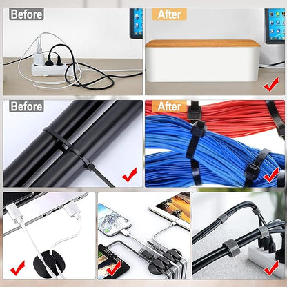 YUANYE Cable Management Box Cable Management Kit for Power Strip to Hide Wires,Cord Organizer Boxes,Safe ABS Material Wire Organizer of Cable Clips Sleeve for Home & Office,3Pack-128PCS/White