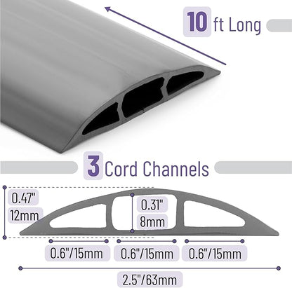 Bates- Floor Cord Cover, 10ft, Cable Cavity 0.6" (W) x 0.31" (H), Heavy Duty Wire Protector, PVC Extension Cords Hider, Protect Cords, Prevent Cable Trips, Cord Hider for Office, Home, Outdoor