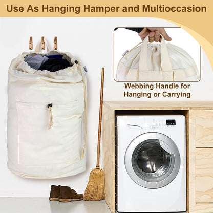 Laundry Backpack Canvas Laundry Bag with Straps Drawstring