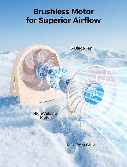 Aecooly Mini Portable Fan, Small Enough to Hold USB Desk Fan, 4 Speeds Quiet Rechargeable [10H Max Cooling Time], 180° Adjustable Battery Powered Personal for Travel, Office, Gifts for Women -Beige