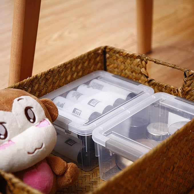 Citylife 1.3 QT 6 Pack Small Storage Bins Plastic Storage Container Stackable Box with Lids for Organizing, Clear White