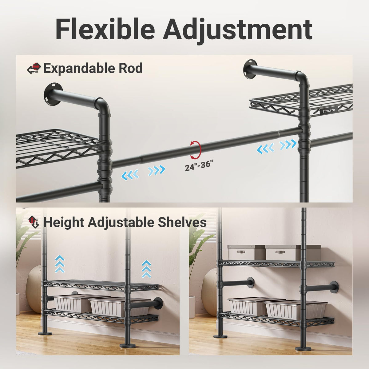 F3 Medium Wall Mounted Clothes rack Expandable Closet