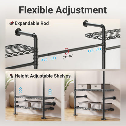 F3 Medium Wall Mounted Clothes rack Expandable Closet