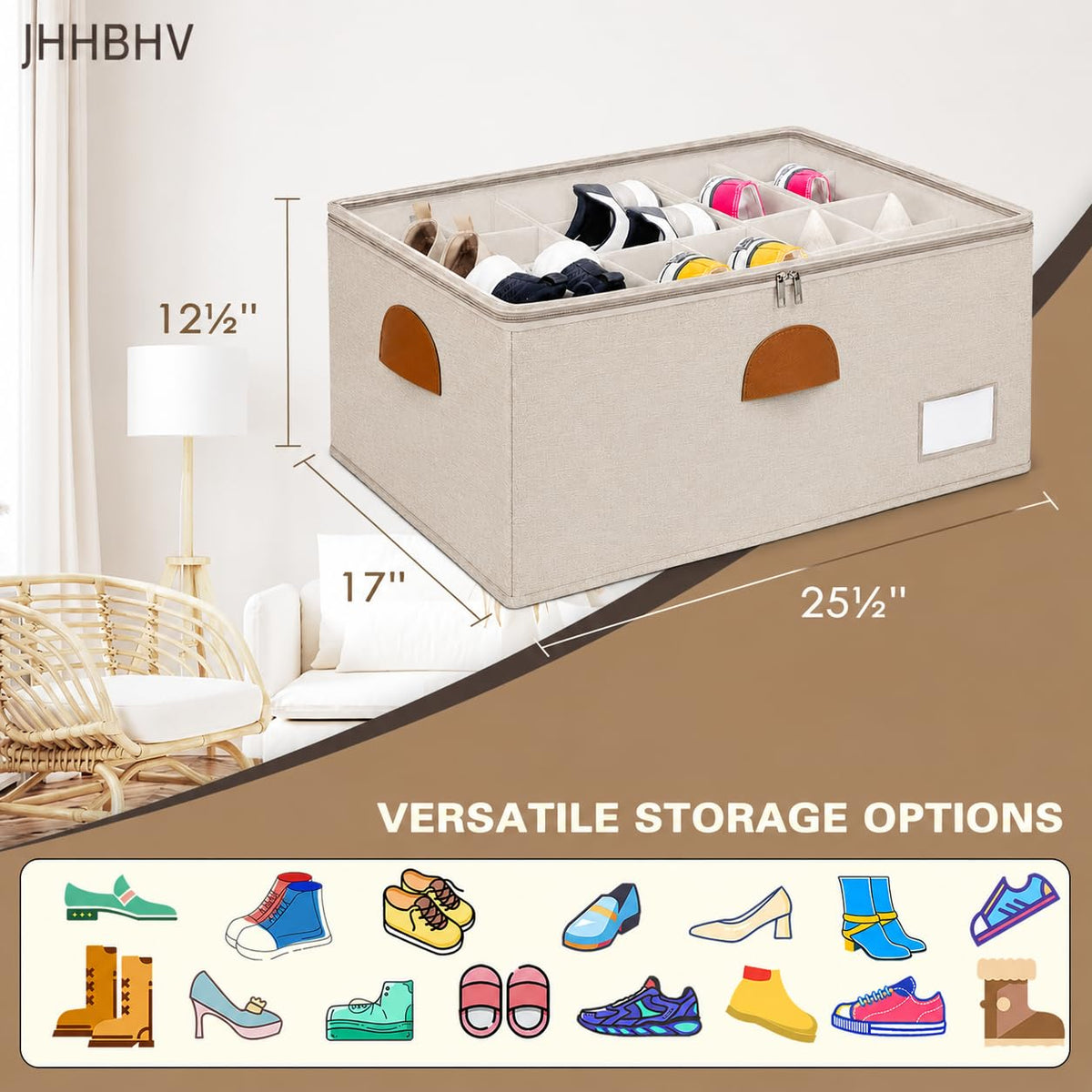 2 Pack Shoe Organizer for Closet with Adjustable Divider Shoe Storage Box (2 Count)