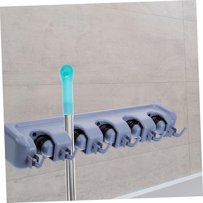 Multifunctional Grey Wall Mounted Mop and Broom Holder with Positions and Hooks Organizer for Home Accessories Easy Installation Load Capacity Per Hook