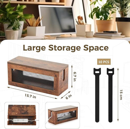Chunful Extra Large Cable Management Box, 16'' Wood Cord Hider Organizer with Ventilation Nets & Organizer for Power Strip, TV Wires & Desk Cable Storage, Magnetic Lid Hide Floor Cables