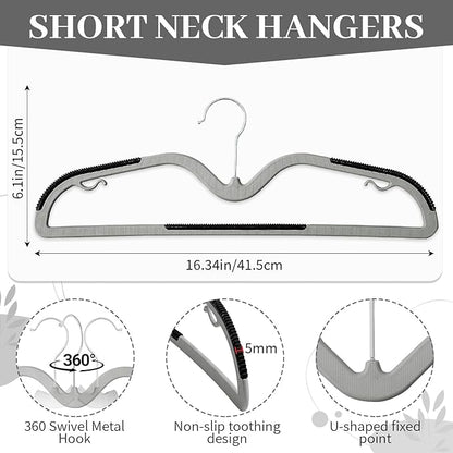 LemonRoad 36 Pack Short Neck Hangers, Upgraded Non-Slip Plastic Hangers Lifts Clothes 3" Higher, Space Saving 360 Swivel Hook for Closet Organizer, Shirts Jackets Dresses, Smooth (Black Gray)