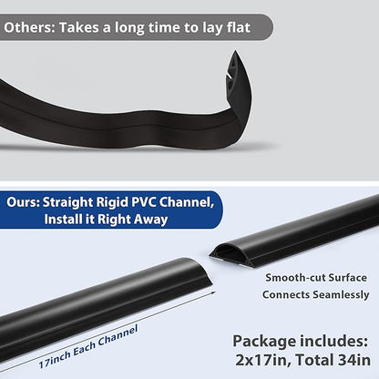 Cord Cover Floor 34in (2 x L17in), Large Capacity Floor Cable Cover, Hard PVC Cord Hider, Wire Cable Management Raceway, Black, Cord Cavity - 1.8"(W) x 0.6"(H)