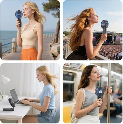 HandFan Upgraded 10,000 mAh Quiet Handheld Fan - 4.5 Inch Large Hand Held Fans Reahargeable, 180° Foldable Portable Fan [30 Working Hours] with Lanyard, Base for Disney/Travel/Concerts/Beach/Office
