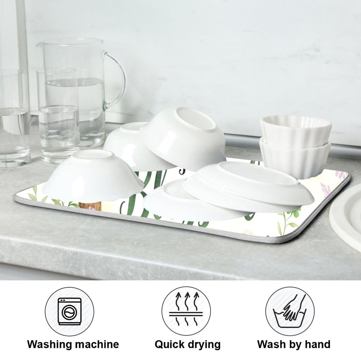 St.Patrick Days Dish Drying Mat for Kitchen Countertop 16x18 Green Shamrock Blessed Cross Small Drying Mat Reusable Quick Dry Dish Sink Mats Easy Clean Decorative Essentials