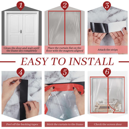 Zipper 72 x 80 Inch Dust Barrier Door Red 6 x 6.7 ft Winter Construction Door Reusable Plastic Curtain Cover Containment Standard Doorway Temporary Wall Screen Sheeting for Bathroom Hallway
