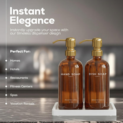 Luxury Glass Hand and Dish Soap Dispenser Set with Tray by Brighter Barns