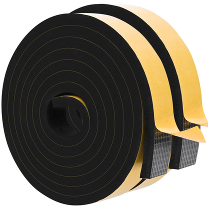 Black Door Window Weather Stripping Self Adhesive Foam Tape High Density Foam Sealing Strip Window Insulation Weatherproof Gasket Tape 1" Wide X 1 (20 Foot)