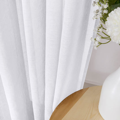 Sheer Curtains Living Room Linen Textured Curtain Sheers Light Filtering Voile Rod Pocket Curtains for Bedroom (2 Count)