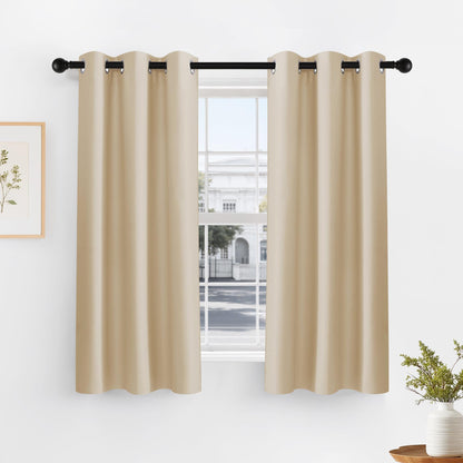 Beige Short Blackout Curtains for Kitchen 45 Inch Length (2 Count)