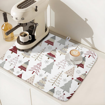 Christmas Tree Dish Drying Mat for Kitchen Counter Christmas Pine Tree Dish Drying Mat 16x18 Inch Geometric Winter Dish Draining Mat Absorbent Reversible Dish Pad Kitchen Accessories Table Protector