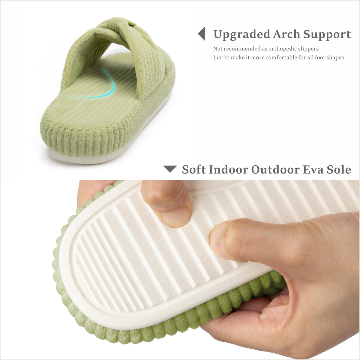 Slippers for Women Memory Foam House Bedroom Corduroy Bow Crossbands Slipper Shoes Comfy Trendy Gift Slippers Avocado Green Size 5 6 5.5