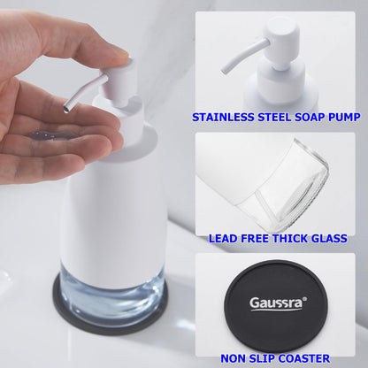 White Soap Dispenser with Coaster and Stickers