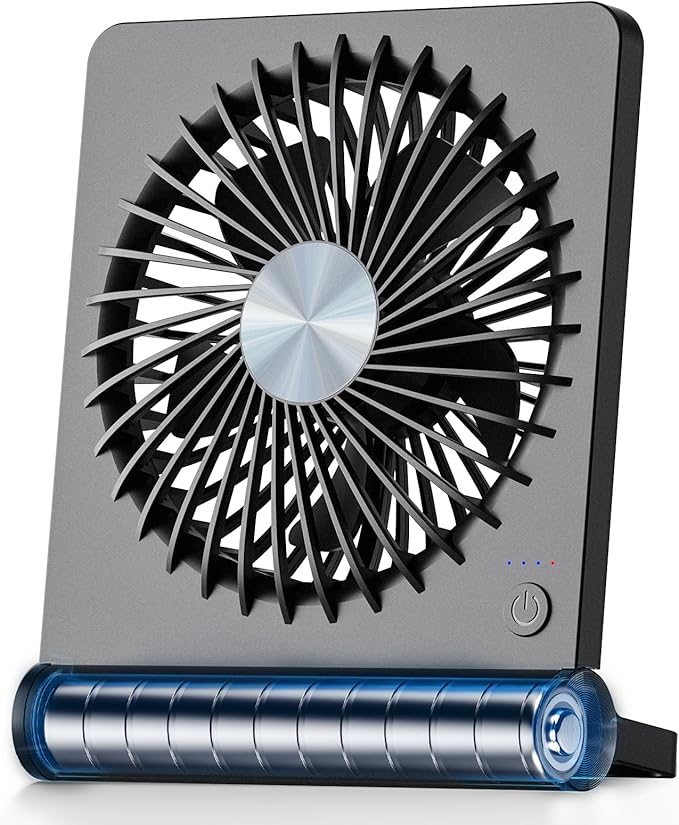 Koonie Portable Desk Fan, 3.5-20hrs Battery Operated Small USB Fan with Ultra Quiet 220° Tilt Folding, Rechargeable Personal Fan with 3 Speeds Strong Wind for Home Office Desktop, Black