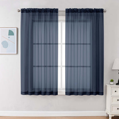 Navy Blue Sheer Curtains 63 Inches Long 2 Panels (2 Count)