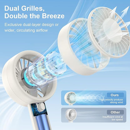 Mini Fan Portable Handheld Fan USB Rechargeable Personal Fan with Base 10H Long Lasting Battery Mini Pocket Cooling Fan for Desktop Travel Outdoor Vacation Concert Lash Makeup Use