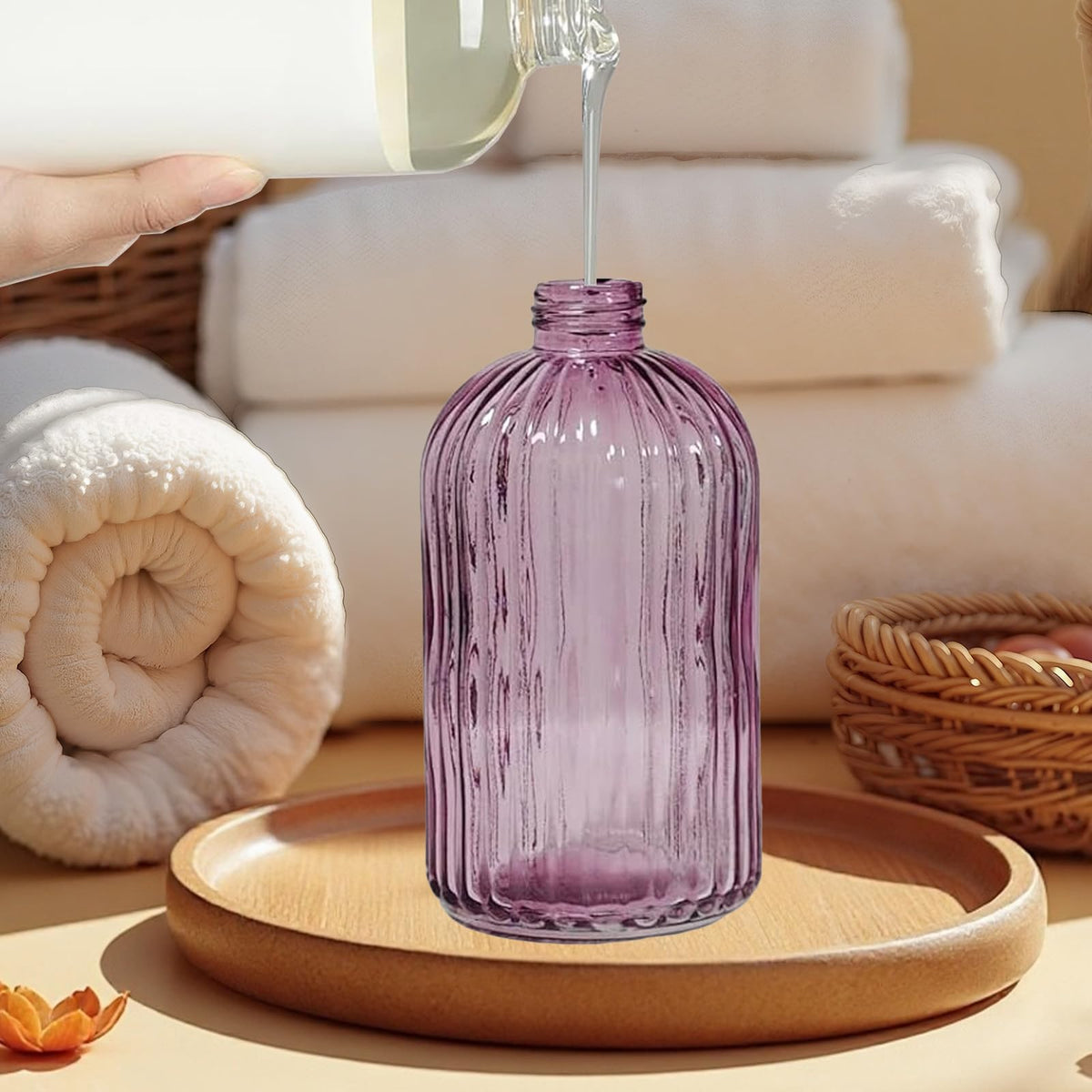 14Oz Purple Glass Soap Dispenser Bathroom