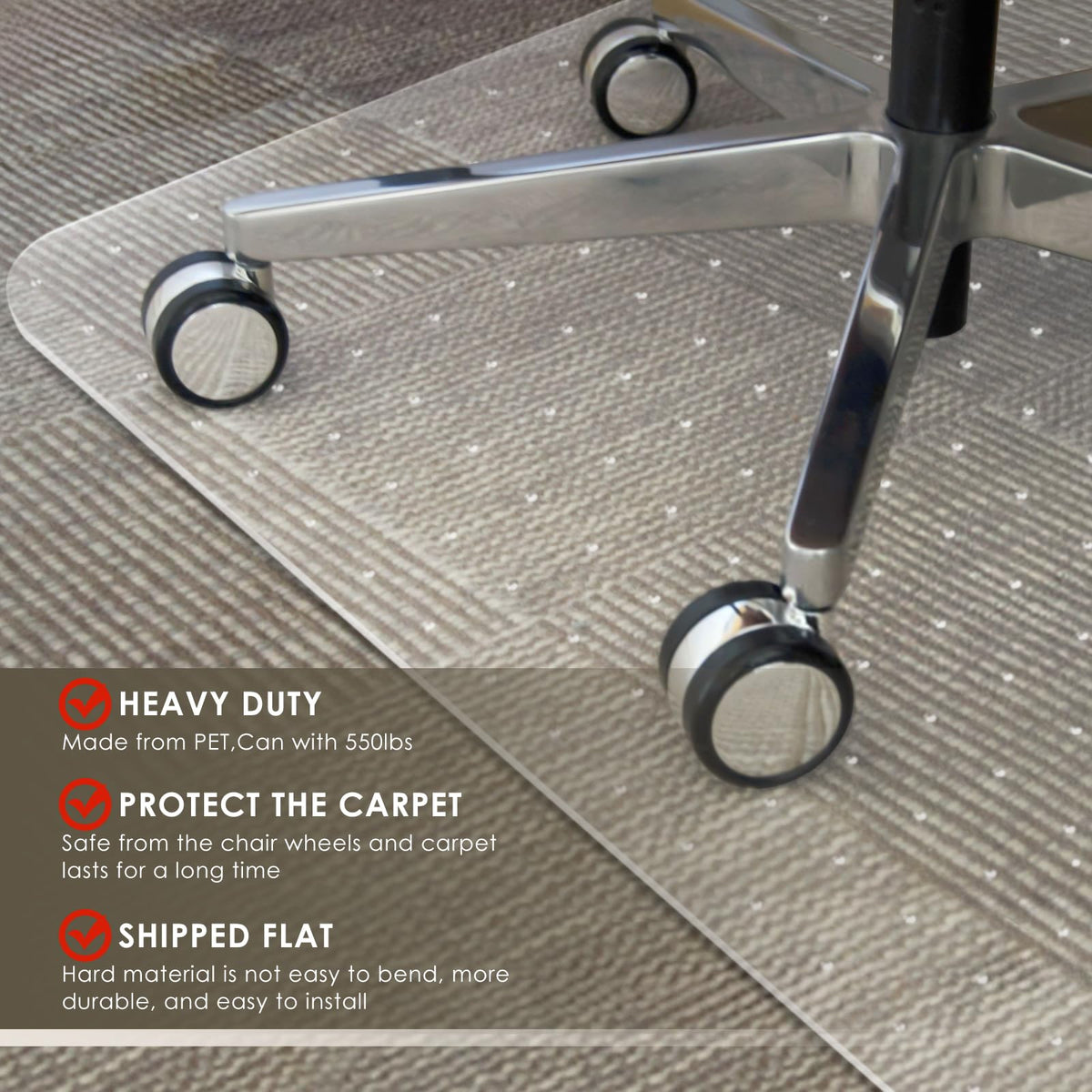 Heavy Duty Office Chair Mat for Carpet 51" x 63" Hard Material Large