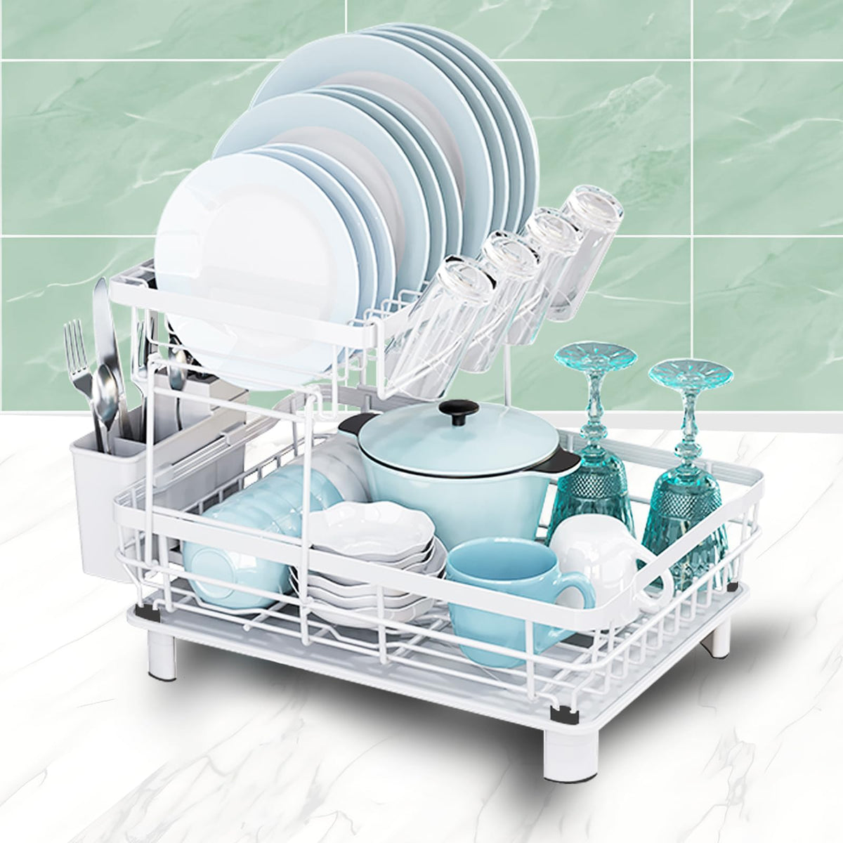 Dish Drying Rack with Drainboard for Kitchen Countertop 2
