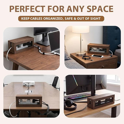 Chunful 13 Inch Cable Management Box, Wood Cord Hider Organizer with Magnetic Lid & Organizer for Power Strip, TV Wires & Desk Cable Storage, Ventilation Hide Floor Cables