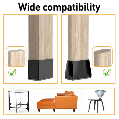 3/4" x 1 1/2" Rectangle Chair Leg Protectors for Hardwood Floors, Silicone Covers to Protect Wood Tile Floors Felt Pads Furniture Leg Caps Reduce Noise. Easy to Move. 16PCS Black. (24 Count)