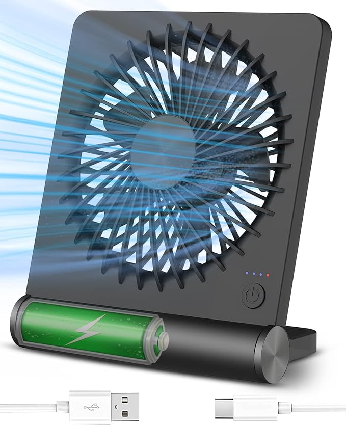 Small Desk Fan,Rechargeable USB Fan Battery Operated,Ultra Quiet, Strong Wind, 3 Speeds Travel Fans