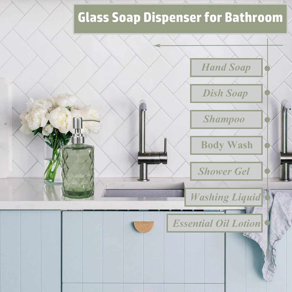 12Oz Green Soap Dispenser Bathroom (2 Count)