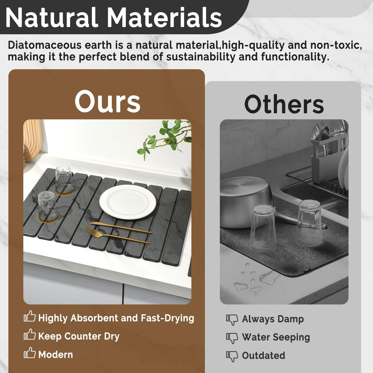 Large Stone Dish Drying Mat for Kitchen Counter