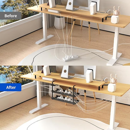 Under Desk Cable Management Raceway Clamp 2 Hole 31 Inch No Drill Cord Organizer for Standing Desk Sturdy Metal Office Desk Wire Management - No Damage to Table
