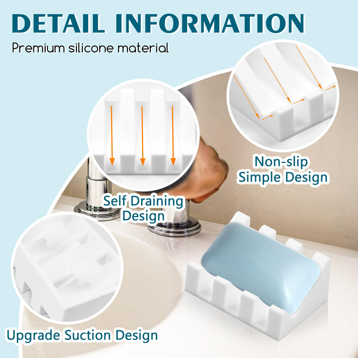Silicone Soap Dish Self Draining with Suction Cups