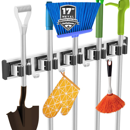 Broom Holder Wall Mount Mop Hanger Tools organizer 5Racks 4Hooks