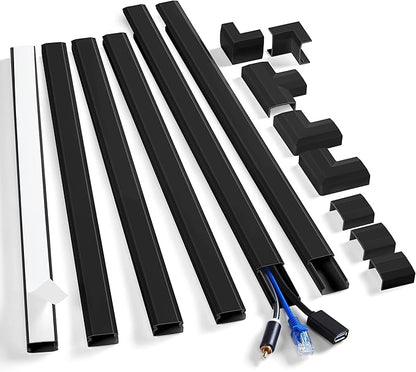 ZhiYo Cord Cover Wall Kit, 94.5in Cord Hider Wall Mounted TV, Self-Adhesive Wire Covers for Cords, Paintable Wire Hiders Cable Raceway Kit, Cable Concealer, 6 x L15.7in W0.98 H0.5in, Black