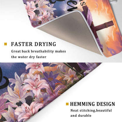 Easter Cross He is Risen Dish Drying Mats 18x24 Inch Spring Drying Mat Absorbent Microfiber Dishes Pad Easter Lily Flowers Dish Drainer Mat Protector for Kitchen Countertops Fast Dry Tableware