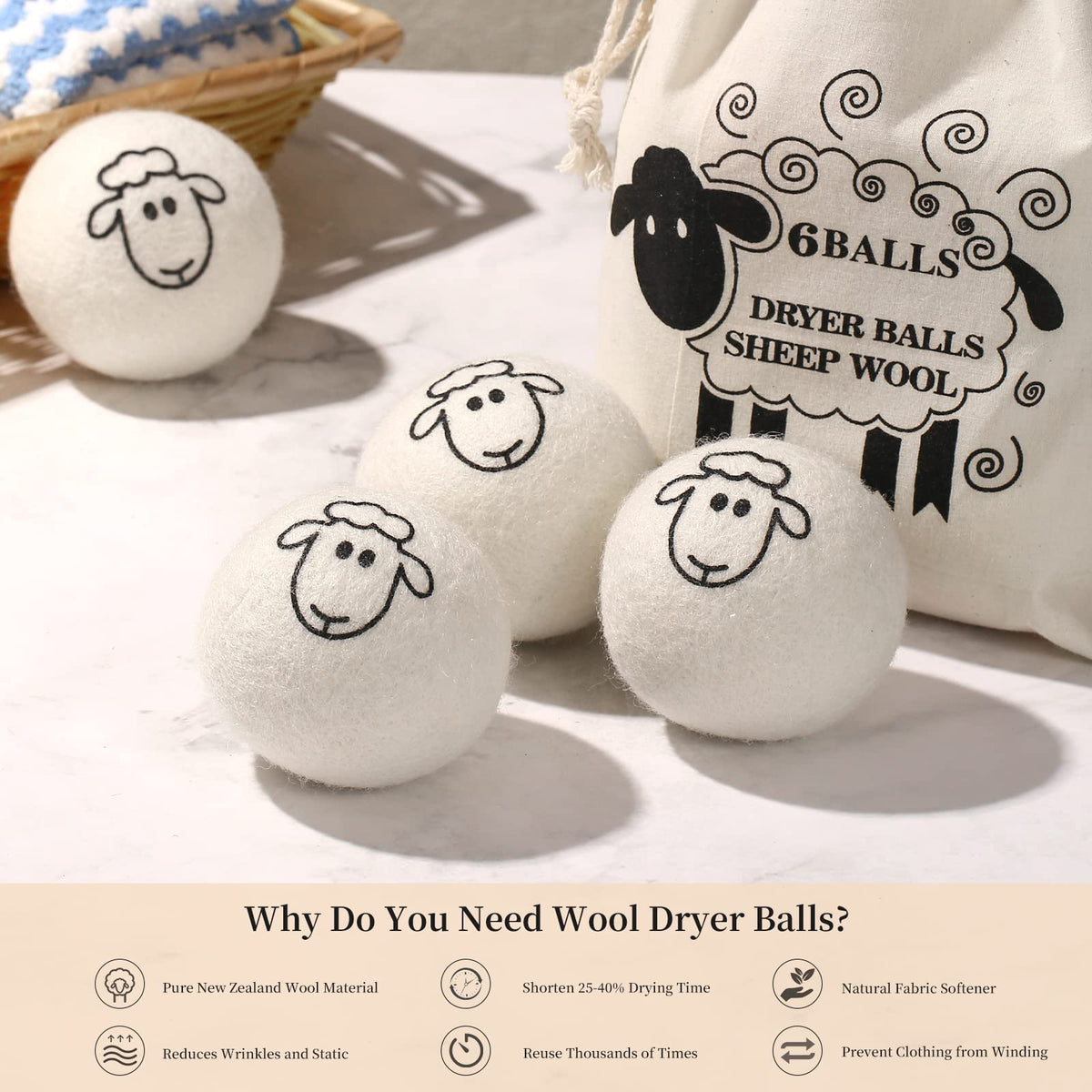 Dryer Balls Laundry Reusable (3 Count)